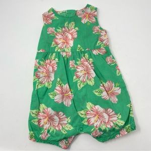 Carters Romper Floral green Pink Cotton Sleeveless 12 months